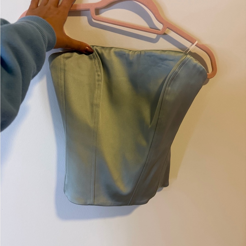 Aritzia Satin Strapless Top in Light Green